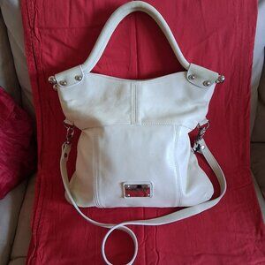 Valentina Italy Soft Cream Leather Fold Over Tote Shoulder Bag removable strap